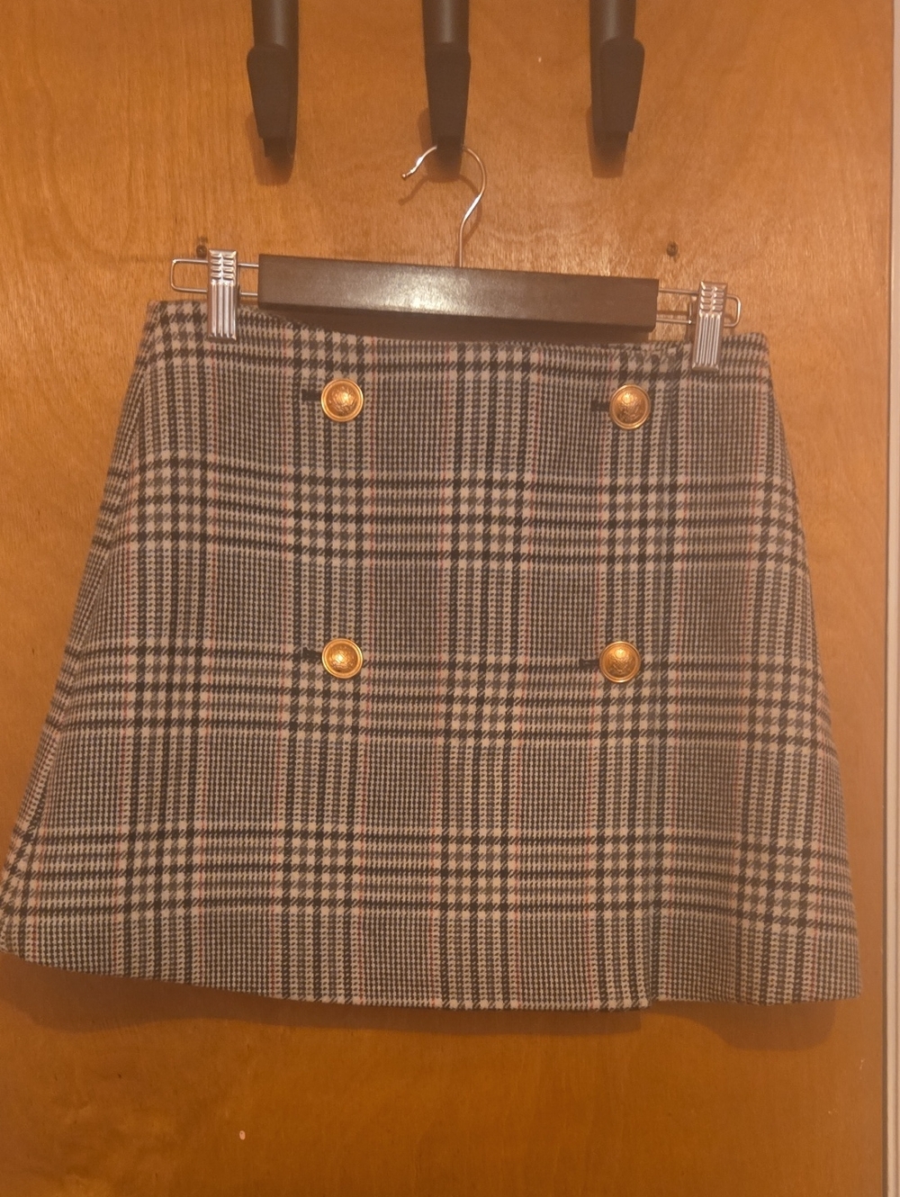 NWT Vineyard Vines Wool Plaid Mini Skirt with Gold Buttons - Black & White
